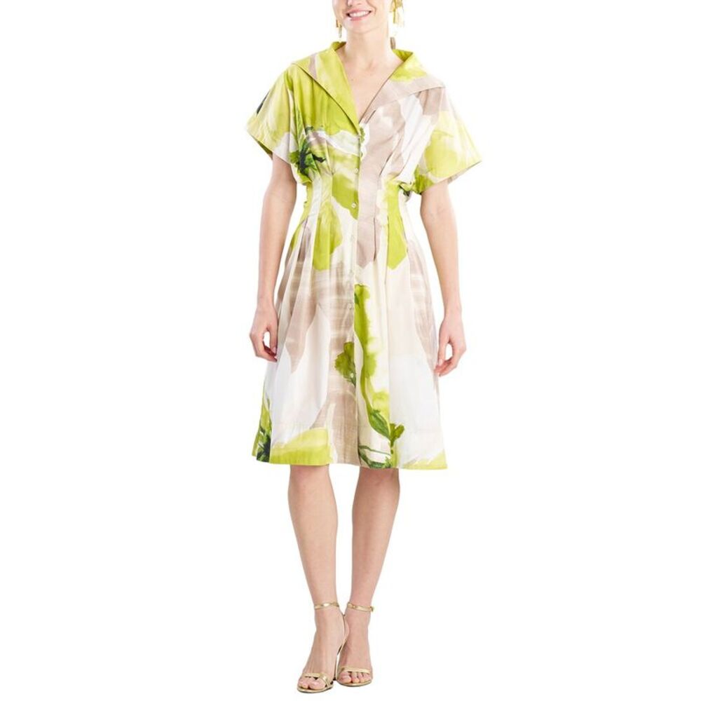 Natori Womens  Orchid Poplin Pleat Shirtdress, Green